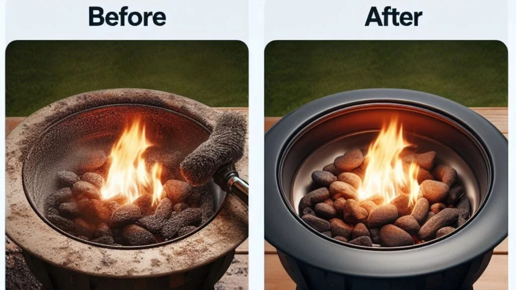 image of before and after cleaning propane fire pit