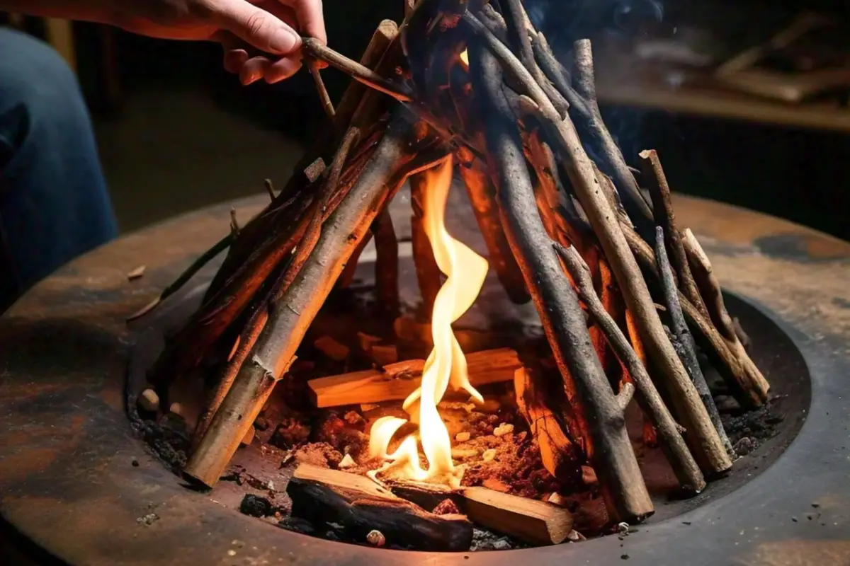 Lighting a wood burning fire pit